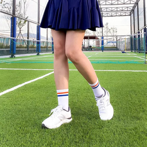 Vista 4 de MK SOCKS - Calcetines deportivos de algodón a rayas para correr, estilo retro, lindos, a juego, para hombres y mujeres