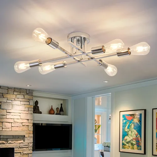 Vista 18 de ZGLAOJT Lámpara de techo semiempotrada de 4 luces, color negro mate con base E26, candelabro moderno para casa de campo, cocina, comedor