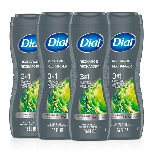 Vista 10 de Dial Men 2 en 1 Jabón para cuerpo y cara, Carbón Activado, 16 fl oz, paquete de 4, Jabón exfoliante suave para cuerpo con tecnología de enjuague