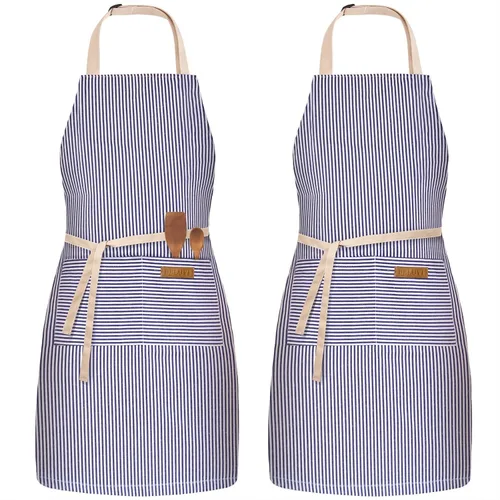 Vista 16 de Paquete de 2 delantales ajustables con peto, delantales de chef para cocina, restaurante, con 2 bolsillos, delantales para mujeres y hombres