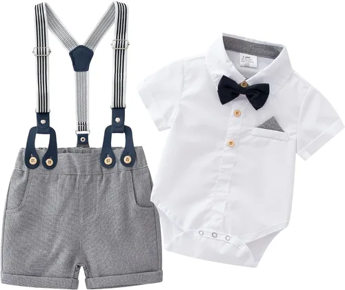 Vista 16 de Conjunto de pantalones cortos azules para bebé, trajes formales para bebés