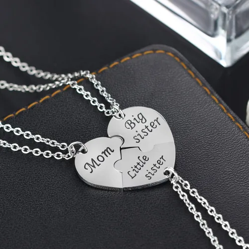 Vista 2 de YEEQIN Juego de 3 collares para mamá, hermana mayor, hermana pequeña, mamá, conjunto de collares para madre e hijas a juego con corazón Jewley, Metal
