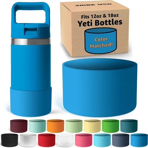 Vista 14 de Jmoe USA Bota de silicona para botella Yeti Rambler Jr de 12 y 18 onzas, funda de 0.079 in, funda antideslizante, protector para la parte inferior