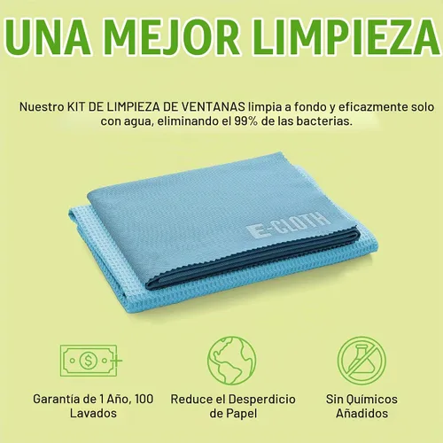 Vista 5 de E-Cloth Paño de limpieza de ventanas, embalaje ecológico, paño de limpieza de vidrio, ventanas sin rayas con solo agua, kit de toallas de microfibra