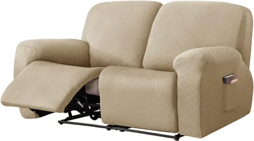 Vista 18 de vctops Funda reclinable con diamantes de 4 piezas, funda elástica para sofá reclinable de 1 plaza, protector suave y sólido para muebles con correa