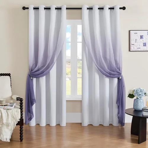 Vista 12 de naturetalk Cortinas opacas para oscurecer la habitación con degradado traslúcido, juego de 2 paneles de cortina – Parte superior con ojales