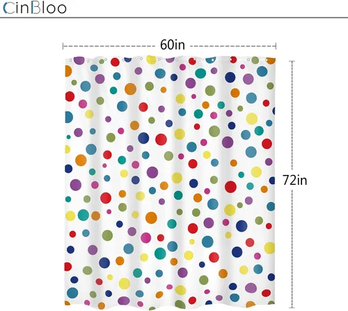 Vista 5 de Cortina de ducha colorida de lunares de 60 pulgadas de ancho x 72 pulgadas de alto, para niños, diseño de arco iris, linda geometría