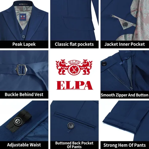 Vista 5 de ELPA ELPA Boys Tuxedo Suits Little Boys and Big Teen Youth Peak Lapel Formal Suits Set of 3 Pieces with Blazer Vest Pants
