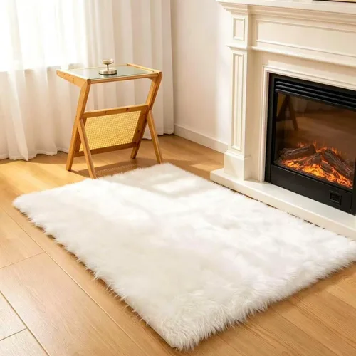 Vista 47 de Alfombra de piel sintética de 2 x 6 pies, color beige, lavable a máquina, súper suave, esponjosa, alfombra de piel de oveja mullida para dormitorio