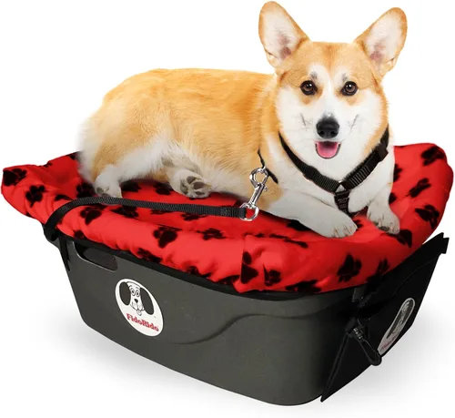 Vista 9 de FIDORIDO Asiento de automóvil para perro, asiento de auto con funda, arnés y correas, base de plástico duradero, cómodos cojines, fácil de instalar
