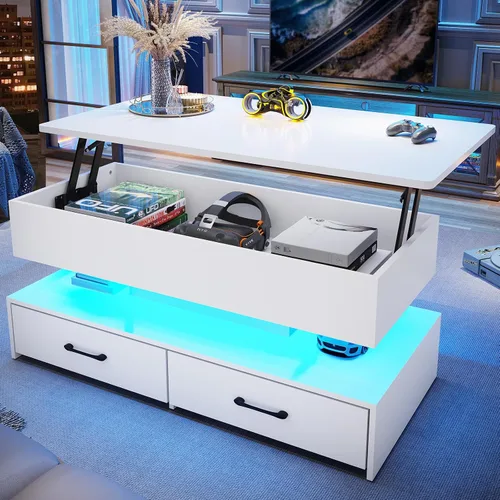 Vista 9 de SEDETA Mesa de centro elevable de 40 pulgadas, mesas de centro con almacenamiento para sala de estar, mesa de centro pequeña con 2 cajones y luz LED