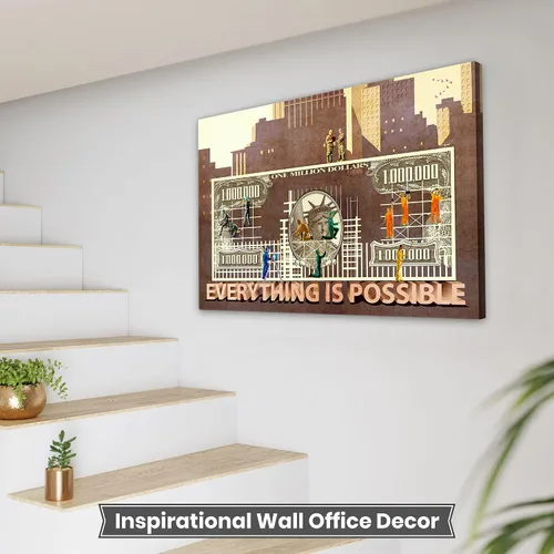 Vista 8 de Lienzo decorativo motivacional, inspirador y dinero, 100% único y original, mentalidad positiva, trabajo en equipo, regalo con citas para hombres