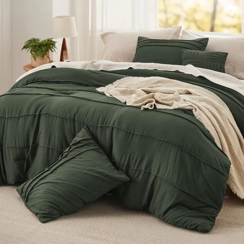 Vista 20 de Bedsure - Juego de edredón individual de 3 piezas, beige bohemio, plisado