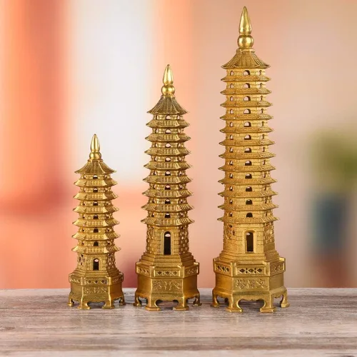 Vista 7 de BRASSTAR Estatua de Feng Shui de latón Wenchang Pagoda Capa 9 Torre 9.4 "Longitud Escultura Oficina Hogar Escritorio Decoración Artefactos Atraer