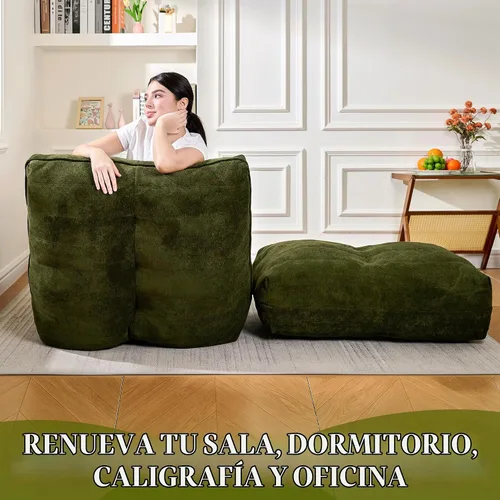 Vista 6 de Puf Cvortll con Otomana, Cómodo Sofá de Puf con Espuma Viscoelástica, Sofá de Puf Perezoso con Reposapiés, Sofá de Puf junto a la Chimenea para Sala
