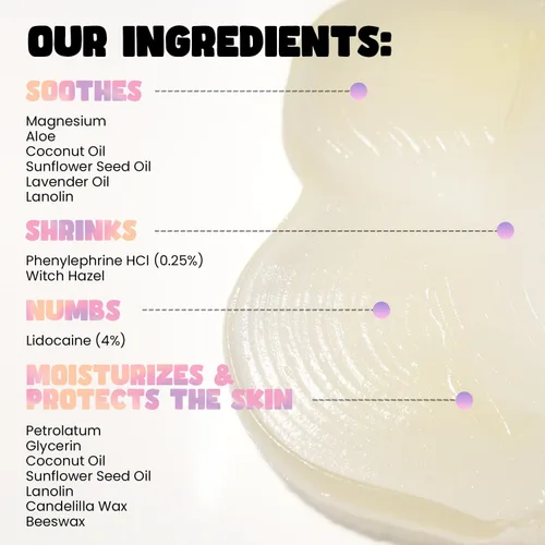 Vista 3 de The Femme Fix Crema calmante para hemorroides para mujeres, con lidocaína, magnesio, aceite de coco y lavanda real, alivio posparto y comodidad