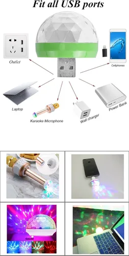 Vista 3 de Luces USB para fiesta, mini bola de discoteca, pequeña bola mágica, control de sonido, luz de escenario de DJ, lámpara estroboscópica RGB colorida