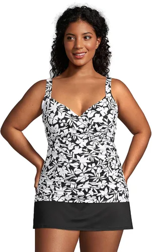 Vista 3 de Lands' End Traje de baño largo resistente al cloro con cuello en V para mujer, con tirantes ajustables