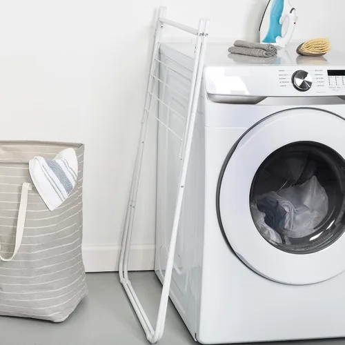 Vista 7 de Honey-Can-Do Estante de secado de ropa plegable fácil de plegar – Estante de lavandería de metal resistente, soporta 40 libras, perchero de ropa que
