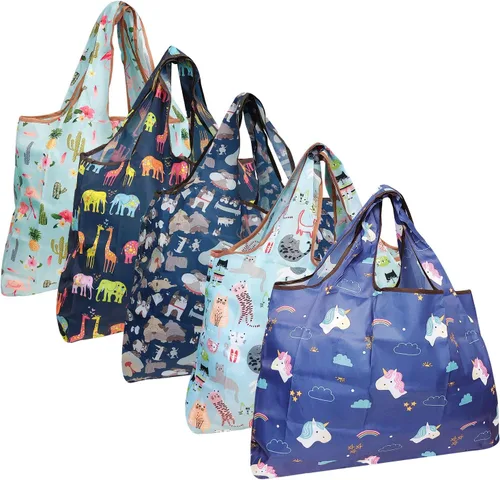 Vista 7 de allydrew Bolsas grandes plegables de nailon reutilizables para comestibles, paquete de 5