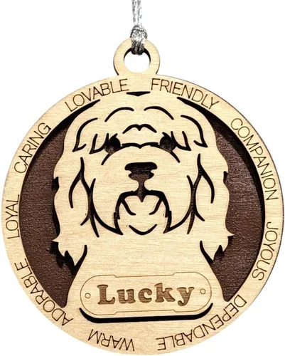 Vista 97 de Adorno de Navidad personalizado para perro Cavalier King Charles Spaniel, redondo de 3 pulgadas, madera cortada con láser de 2 capas, nombre y texto