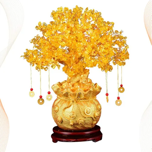 Vista 8 de Wakauto Árbol de dinero de cristal, citrino Feng Shui, árbol bonsái, suerte, fortuna, riqueza, monedas, árboles artificiales, figura de decoración