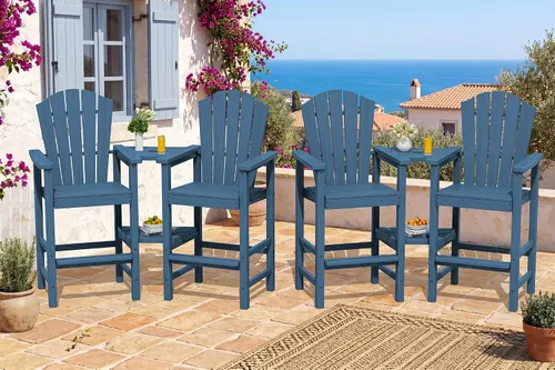 Vista 12 de KINGYES Aruba - Juego de 4 sillas Adirondack altas de HDPE con bandejas de conexión dobles, silla Adirondack de altura de barra en relieve para 2