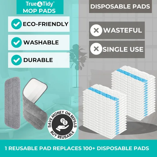 Vista 2 de True & Tidy® 2 piezas de repuesto de almohadilla de fregona de microfibra para rociador SPRAY-250 multisuperficie con botella de agua recargable