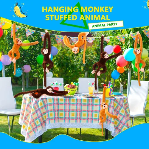 Vista 5 de Paquete de 6 peluches de mono colgante de 24 pulgadas para cumpleaños y fiesta de animales