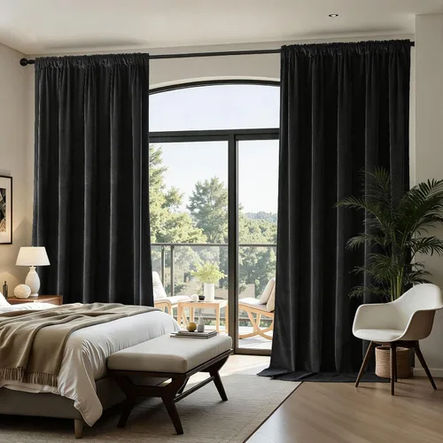 Vista 5 de Joydeco Cortinas de terciopelo negro de 72 pulgadas de largo, 2 paneles, cortinas opacas de lujo con bolsillo para barra, cortinas de ventana