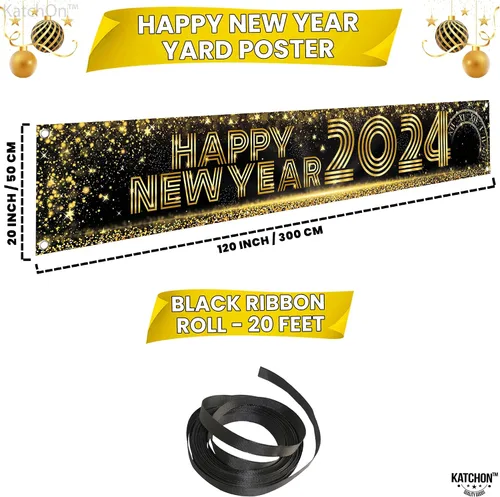 Vista 2 de KatchOn, Cartel de Feliz Año Nuevo 2024 – Grande 120 x 20 pulgadas Cartel de feliz año nuevo para patio Decoraciones de feliz año nuevo 2024