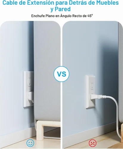 Vista 4 de Cable de extensión plano de 20 pies detrás de los muebles