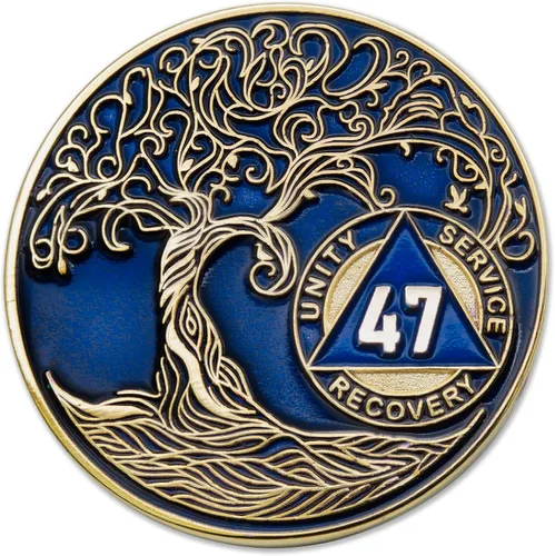 Vista 273 de 1 año Sobriety Mint Twisted Tree of Life Medallón de recuperación AA chapado en oro, chip/ficha - negro