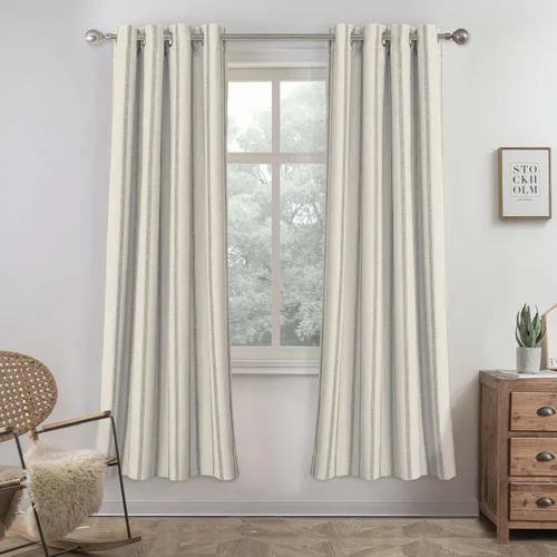 Vista 28 de DriftAway Cortinas opacas de mezcla de lino de granja de 90 pulgadas de largo para dormitorio, cortinas de lino con estampado de rayas verticales