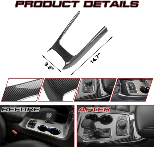 Vista 2 de Xotic Tech - Cubierta de caja de cambios de consola central con patrón de fibra de carbono para Jeep Grand Cherokee 2014-2020