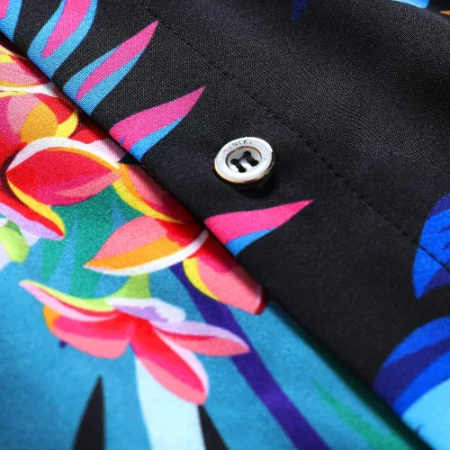 Vista 2 de SheLucki - Camisa hawaiana para hombre, unisex, de manga corta, con botones, para la playa y el verano, ropa casual estampada con sombra de palmas