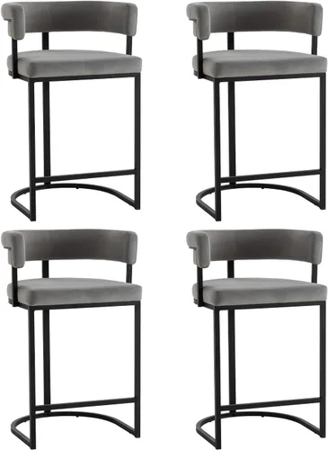 Vista 7 de Modern Barrel - Juego de 2 taburetes de bar de terciopelo de 24 pulgadas con respaldo y brazos cómodos, silla de isla de cocina tapizada de sherpa