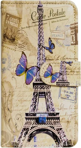 Vista 7 de Bcov Funda para iPhone 12 Pro/iPhone 12, Postal de la Torre Eiffel multifunción Funda de cuero con múltiples ranuras para tarjetas, correa de muñeca