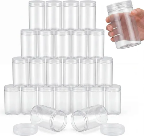 Vista 17 de SATINIOR 24 frascos de plástico transparente vacíos con tapas, recipientes de almacenamiento redondos de boca ancha para productos de belleza