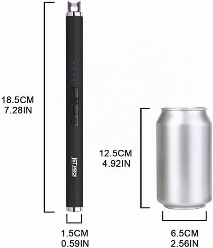Vista 7 de Encendedor de velas recargable por USB, encendedor de arco electrónico, resistente al viento, sin llama, con botón de seguridad para camping Negro