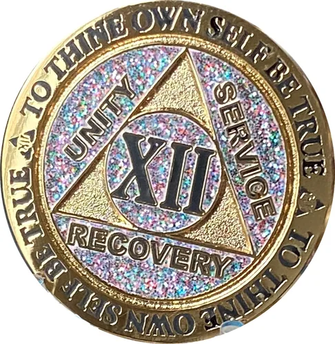 Vista 3 de 12 años AA Medallion Reflex Cumpleaños Funfetti Plata Glitter Gold Plated Color Chip