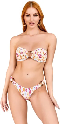 Vista 83 de WDIRARA Conjunto de bikini de 2 piezas sin tirantes para mujer