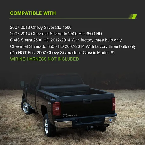 Vista 2 de Luces traseras compatibles con Chevy Silverado 1500 2500 HD 3500 HD 2007-2013 GMC Sierra 2500 HD 2012-2014 Luces traseras sin arnés de cableado