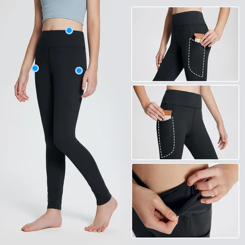 Vista 3 de BALEAF Leggings con forro polar para niñas, repelentes al agua, cintura alta, pantalones atléticos cálidos para invierno, senderismo, correr, yoga