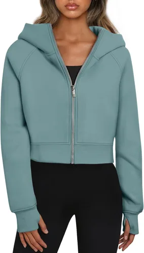 Vista 12 de Trendy Queen Sudaderas con capucha y cremallera para mujer, chaquetas Verde Armada (ArmyGreen)