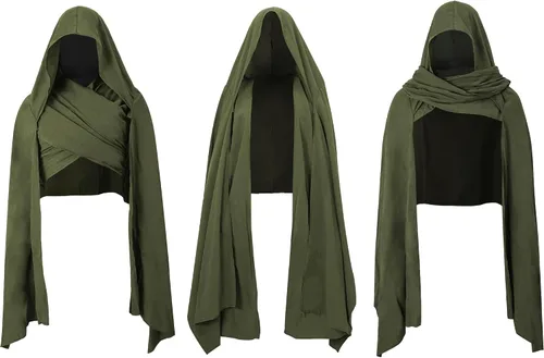 Vista 2 de Chal medieval con capucha, bufanda multifuncional, accesorio de disfraz para chamán vikingo renacentista