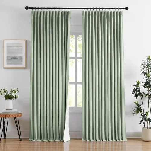 Vista 24 de Blue Pinch Pleated Linen Blend Full Blackout Curtains 84" Living Room 2pcs Azul