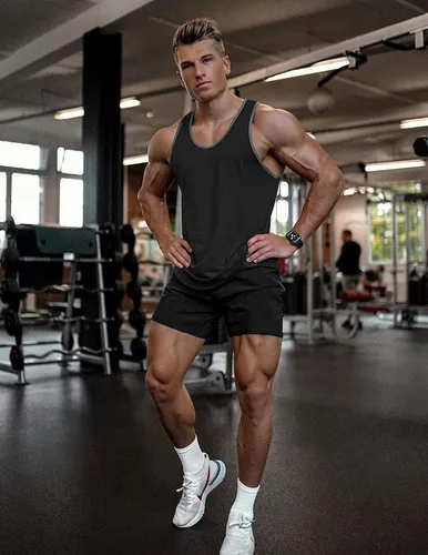 Vista 2 de COOFANDY Paquete de 3 pantalones cortos de entrenamiento para hombre, pantalones cortos deportivos de malla, ligeros, para culturismo, con bolsillos