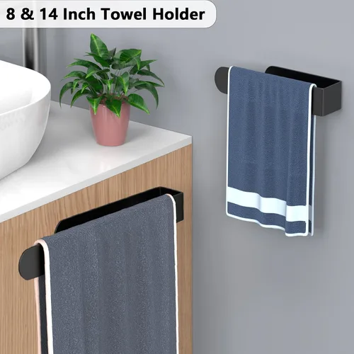 Vista 3 de HUFEEOH Soporte adhesivo para toallas de mano, toallero de 8 pulgadas adhesivo y toallero de barra de 14 pulgadas montado en la pared, soporte