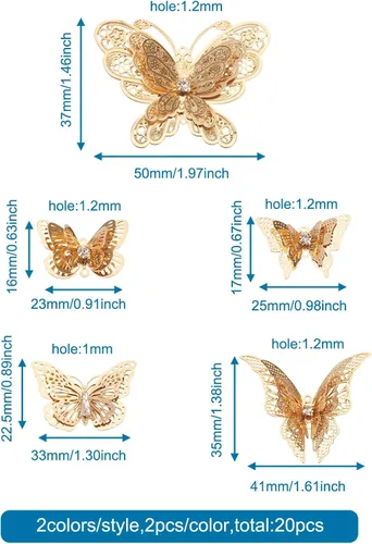 Vista 6 de Craftdady Colgantes colgantes de metal con dijes de mariposa Oro claro + platino